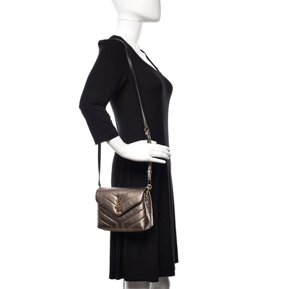 Saint Laurent Metallic Calfskin Y Quilted Monogram Toy Loulou Crossbody Bag Piombo 2 of 11