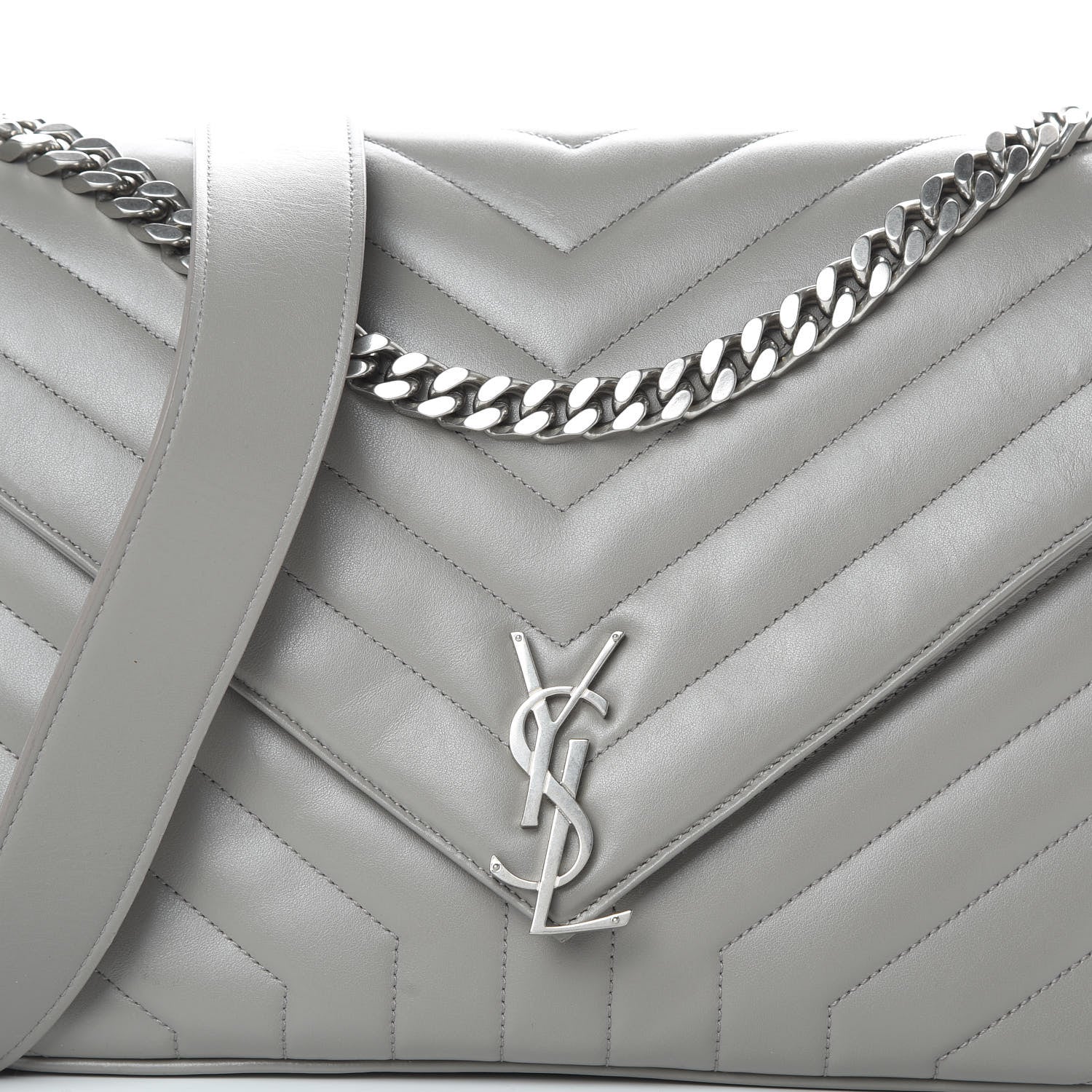 Saint Laurent Calfskin Y Quilted Monogram Loulou Shoulder Bag Pearl Grey 8 of 14