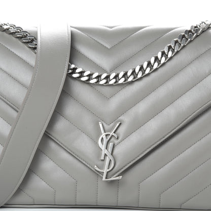 Saint Laurent Calfskin Y Quilted Monogram Loulou Shoulder Bag Pearl Grey 8 of 14