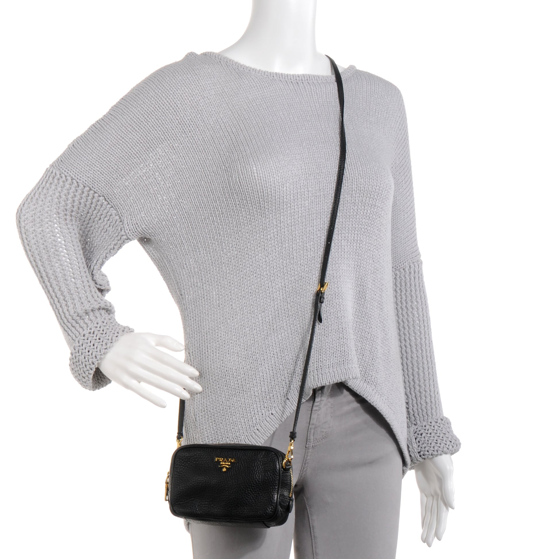 Prada Vitello Daino Mini Camera Crossbody Bag Black 2 of 11
