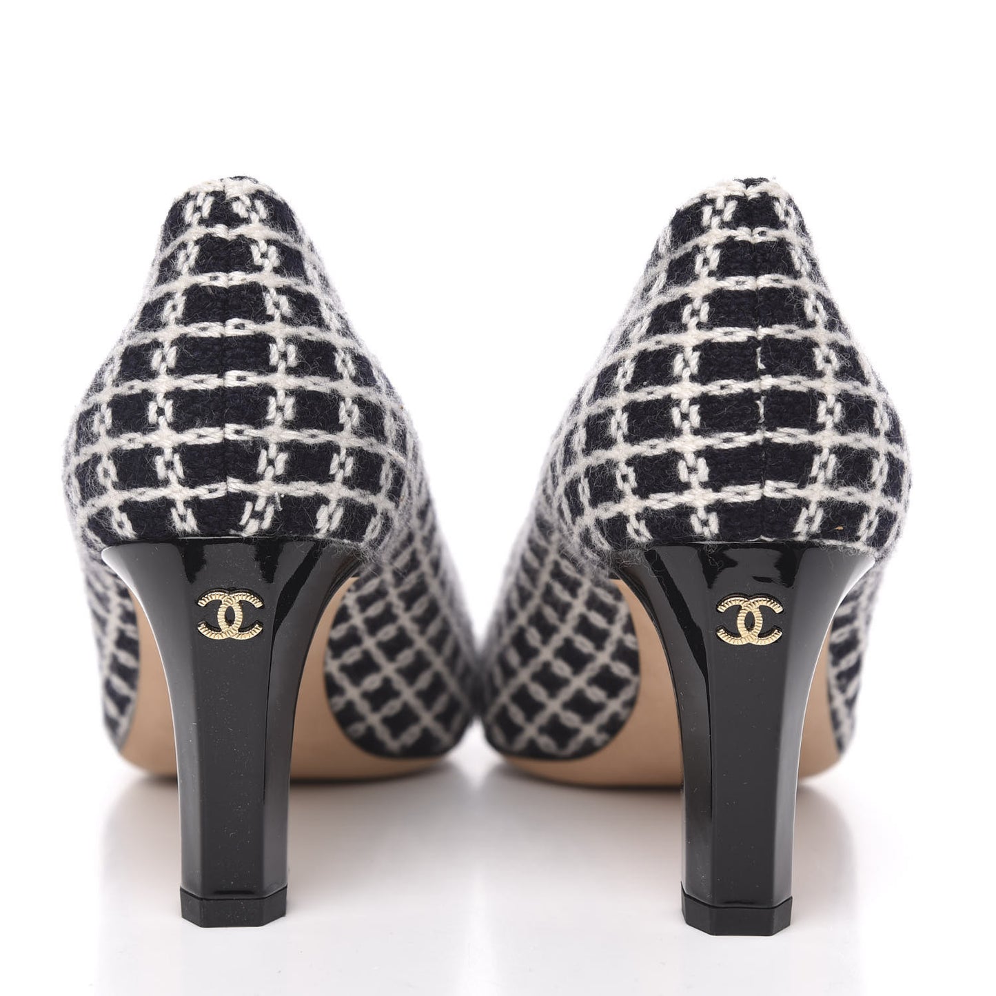 Tweed Grosgrain Cap Toe Logo Pumps 38.5 Black White Blue Pink