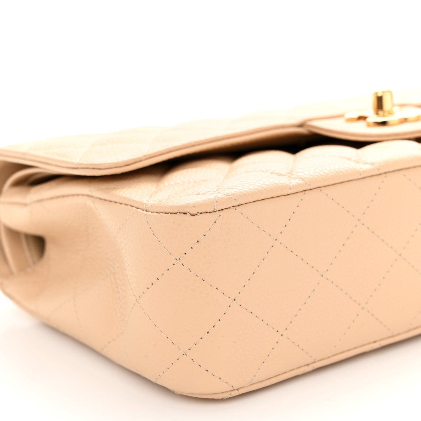 Caviar Quilted Medium Double Flap Beige