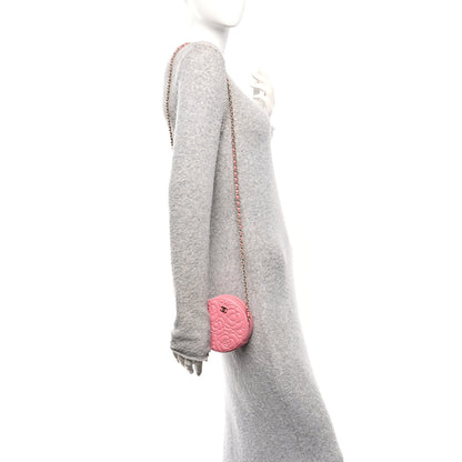 Chanel Caviar Camellia Embossed Round Clutch With Chain Pink 2 of 12