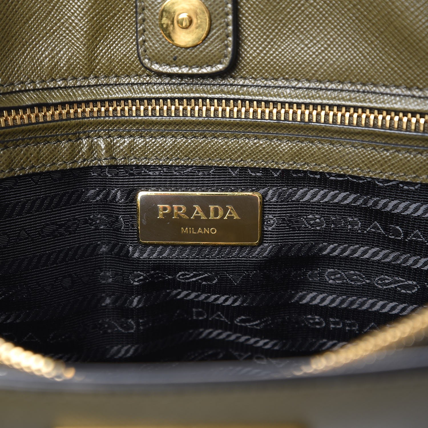 Prada Saffiano Lux Bi-Color Medium Tote Militare Black 7 of 13