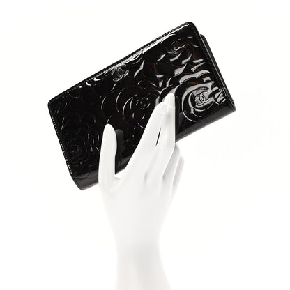 Chanel Patent Camellia Embossed Yen Wallet Black 2 of 10