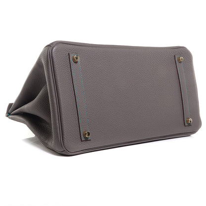 Hermes Togo Horseshoe Birkin 35 Etain Bleu Paon 4 of 26