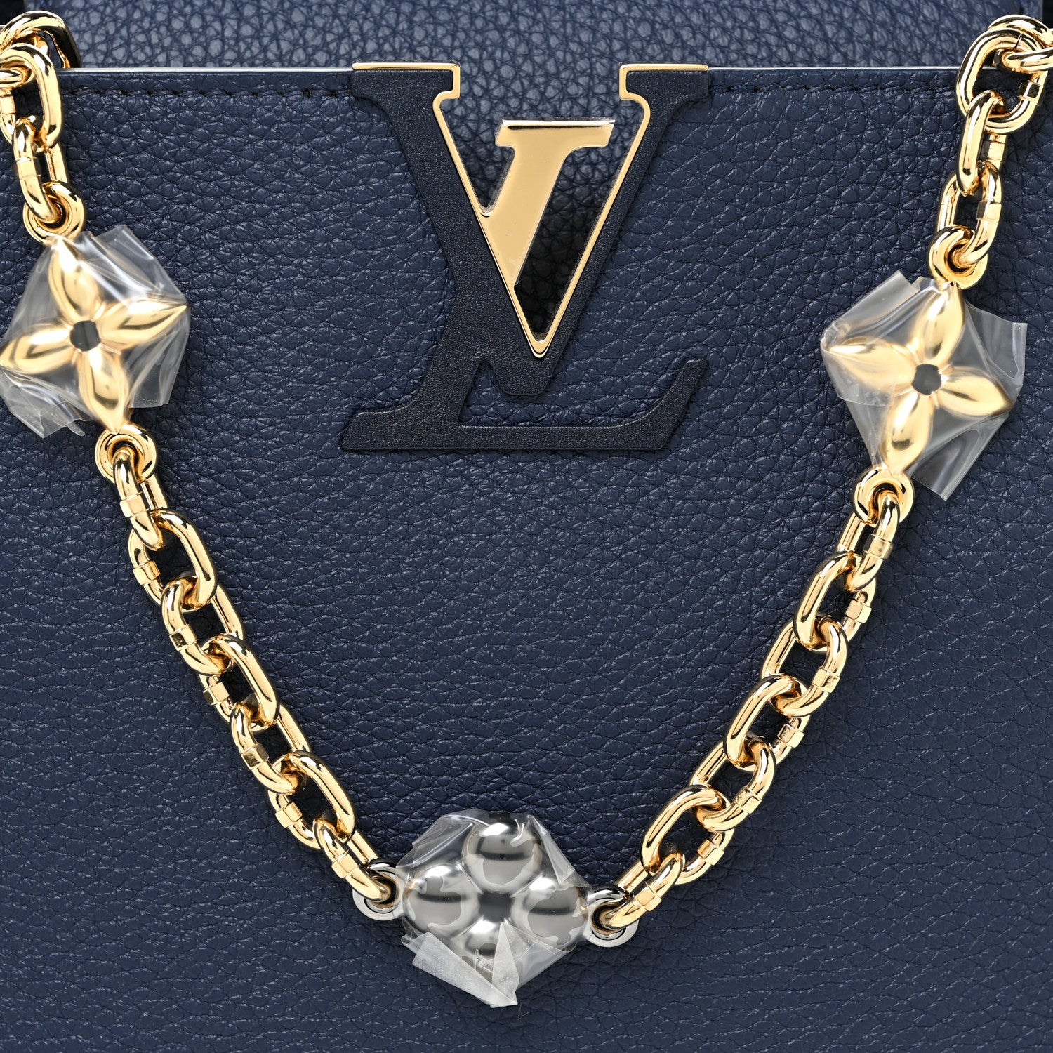 Louis Vuitton Taurillon Flower Chain Capucines MM Navy 8 of 10