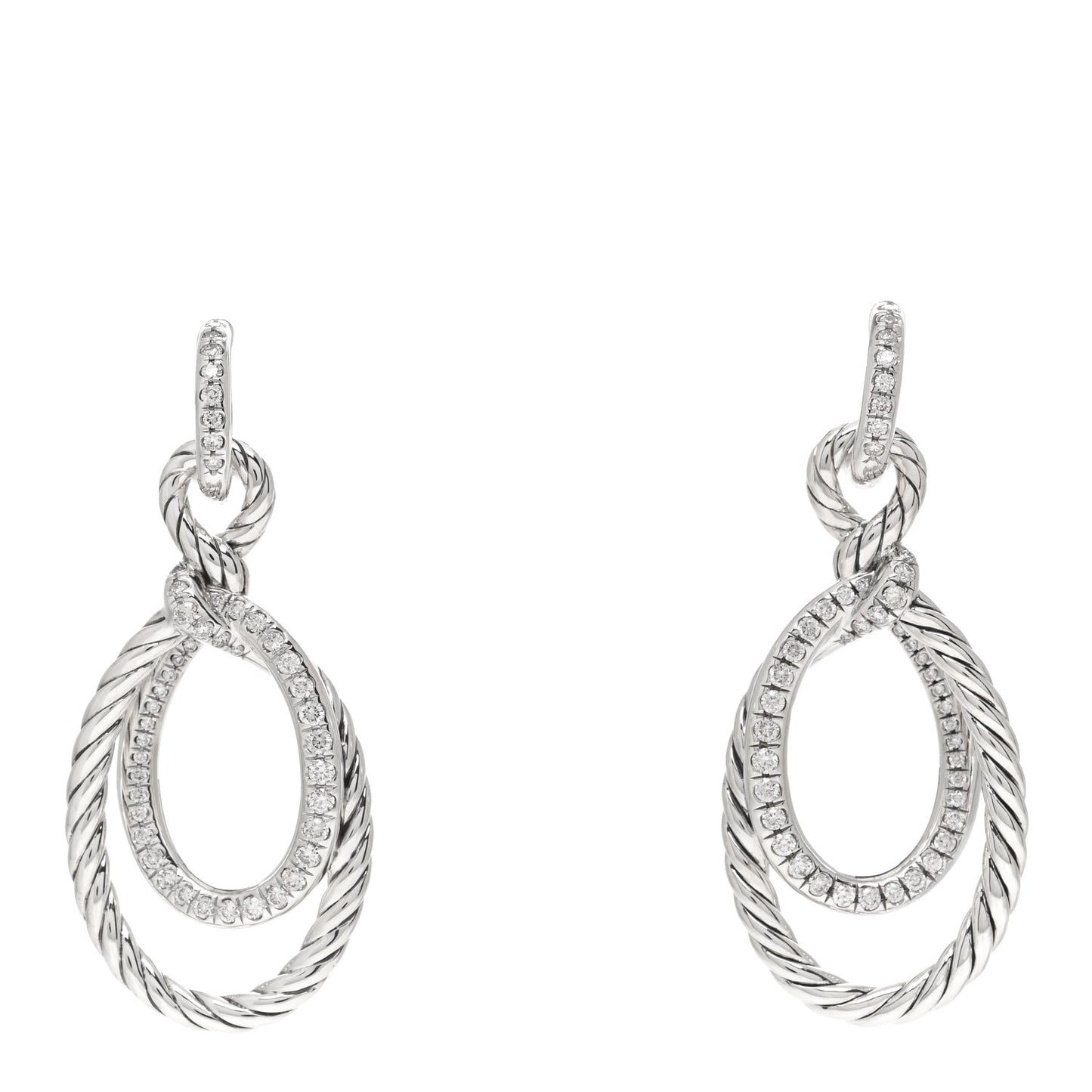 Sterling Silver Diamond 35mm Continuance Drop Earrings