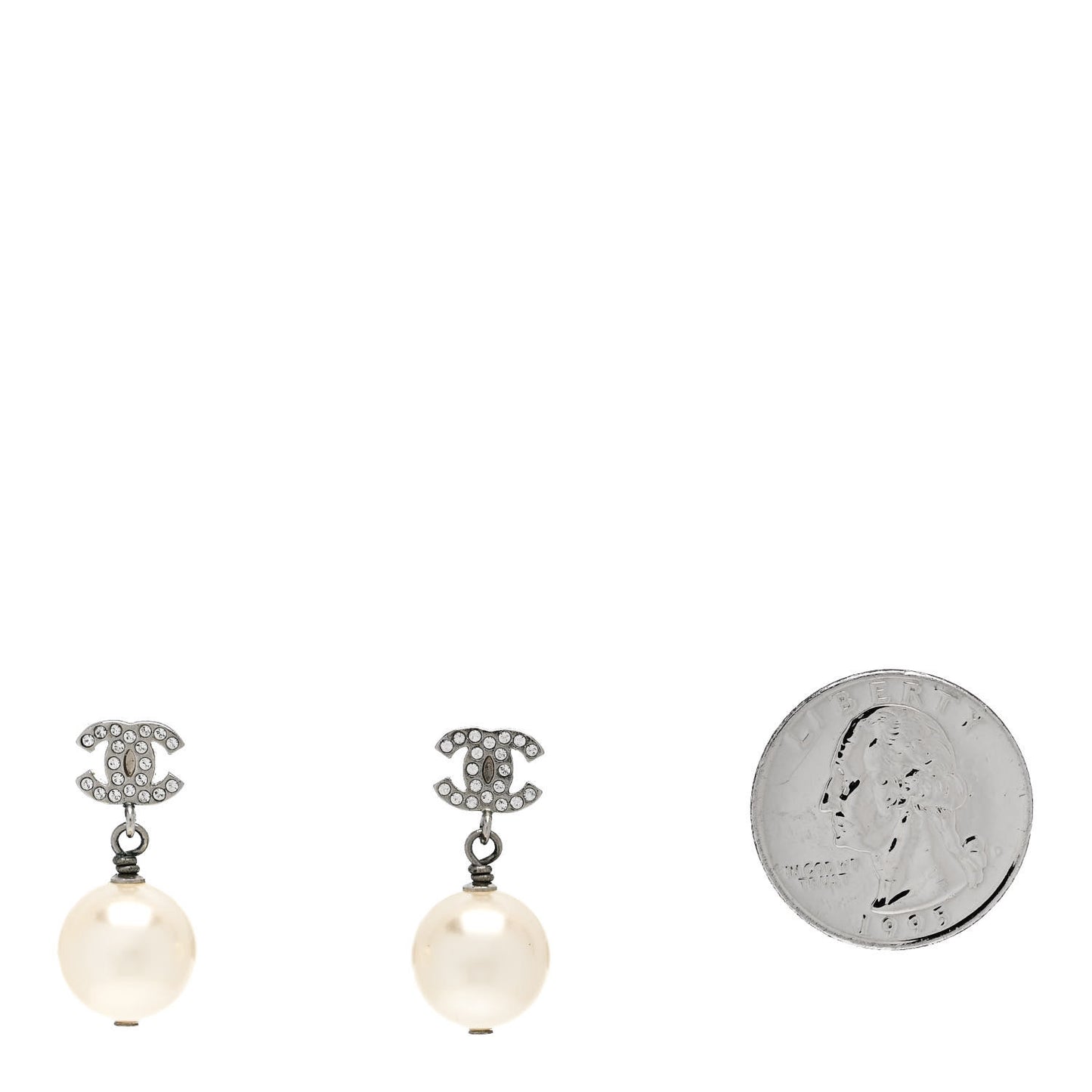 Crystal Pearl CC Drop Earrings Silver Pearly White