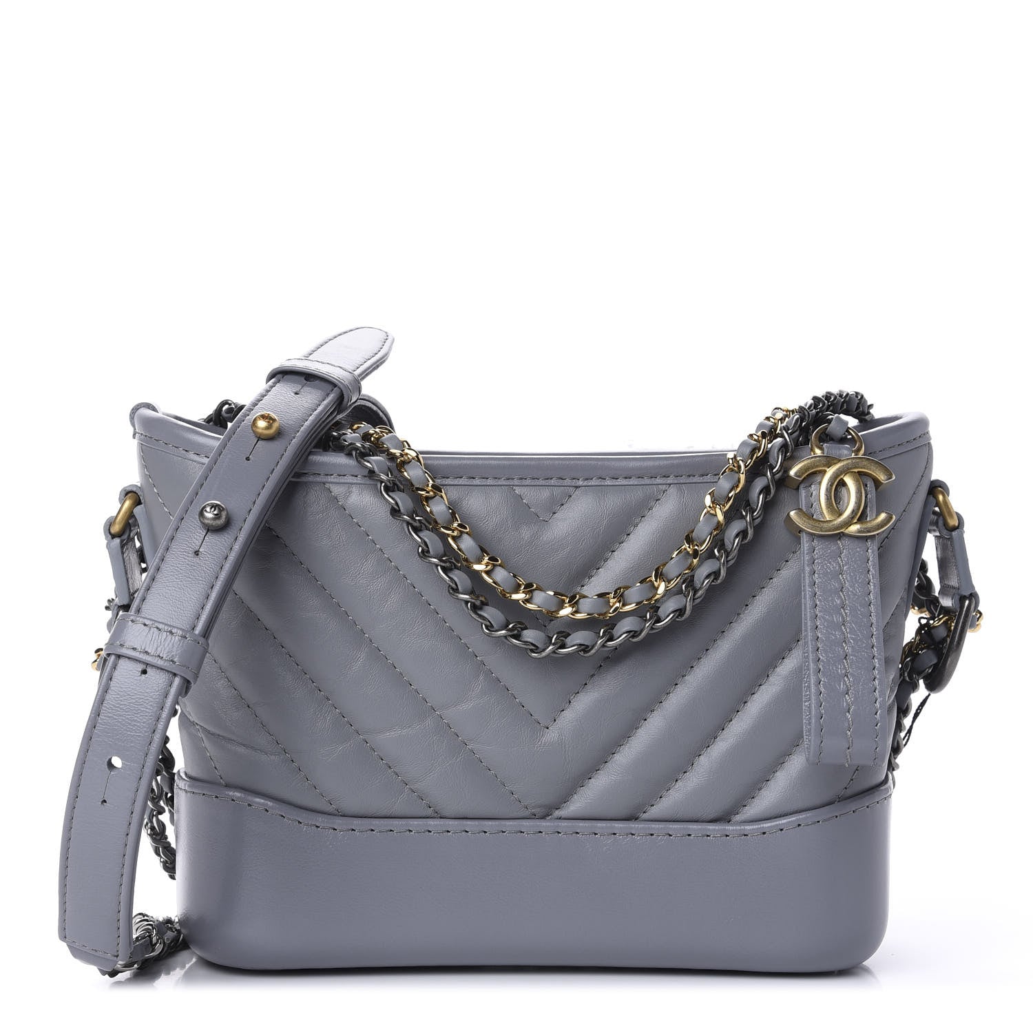 Chanel Aged Calfskin Chevron Quilted Small Gabrielle Hobo Grey 1 of 11