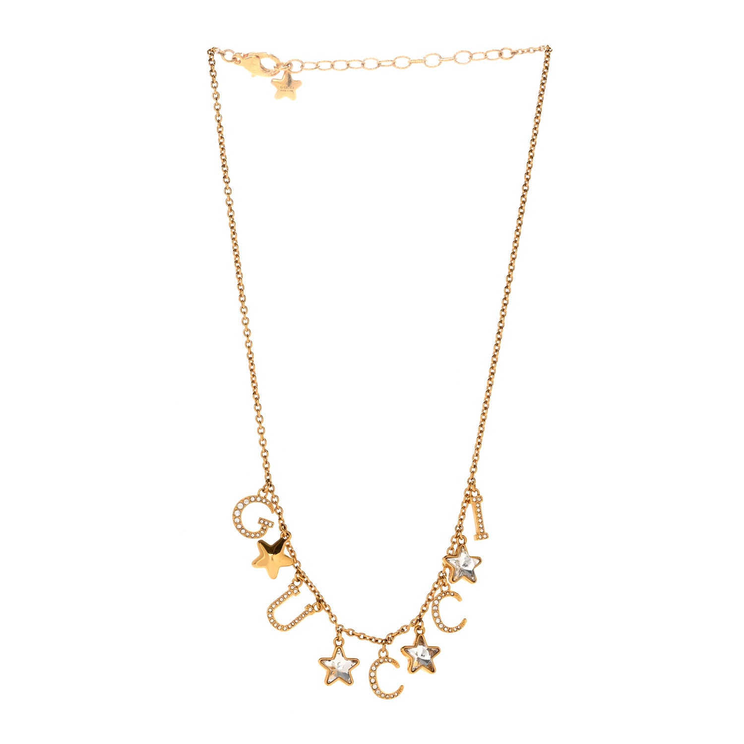 Gucci Crystal Star Script Necklace Gold 3 of 4