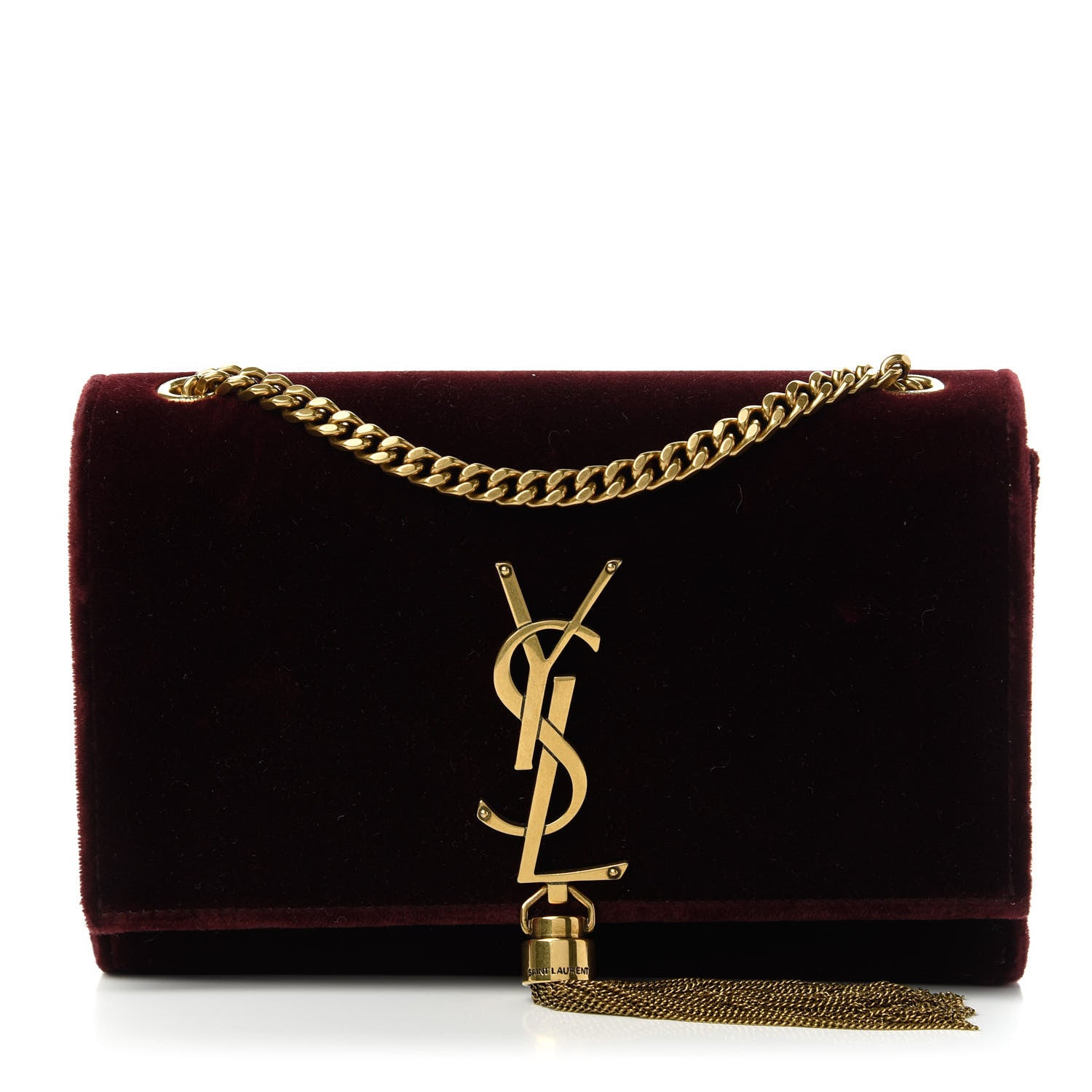 Saint Laurent Velvet Small Classic Monogram Kate Tassel Satchel Burgundy 1 of 10
