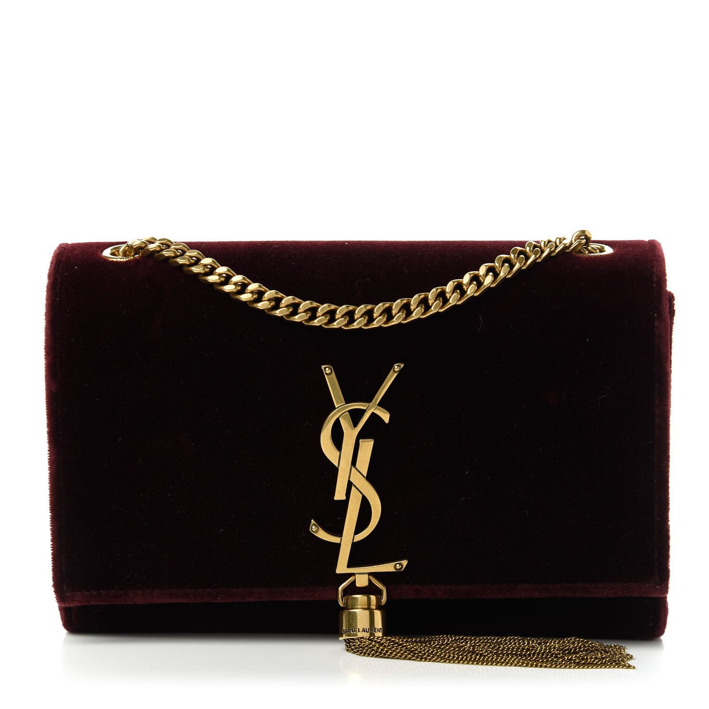 Velvet Small Classic Monogram Kate Tassel Satchel Burgundy