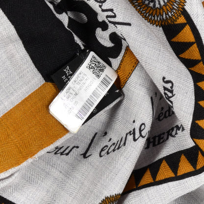 Hermes Cashmere Silk Encadre Blason Scarf 90 Gris Chine Black 4 of 4
