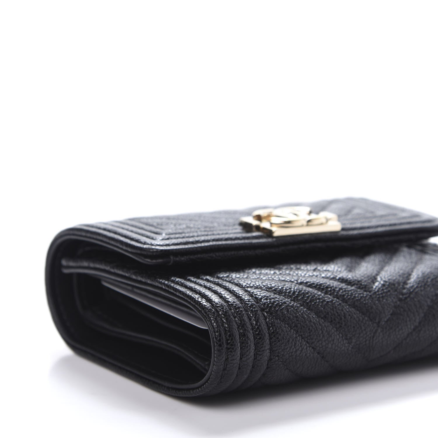 Chanel Caviar Chevron Quilted Boy Compact Wallet Black 6 of 9