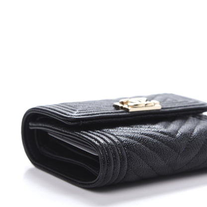 Chanel Caviar Chevron Quilted Boy Compact Wallet Black 6 of 9