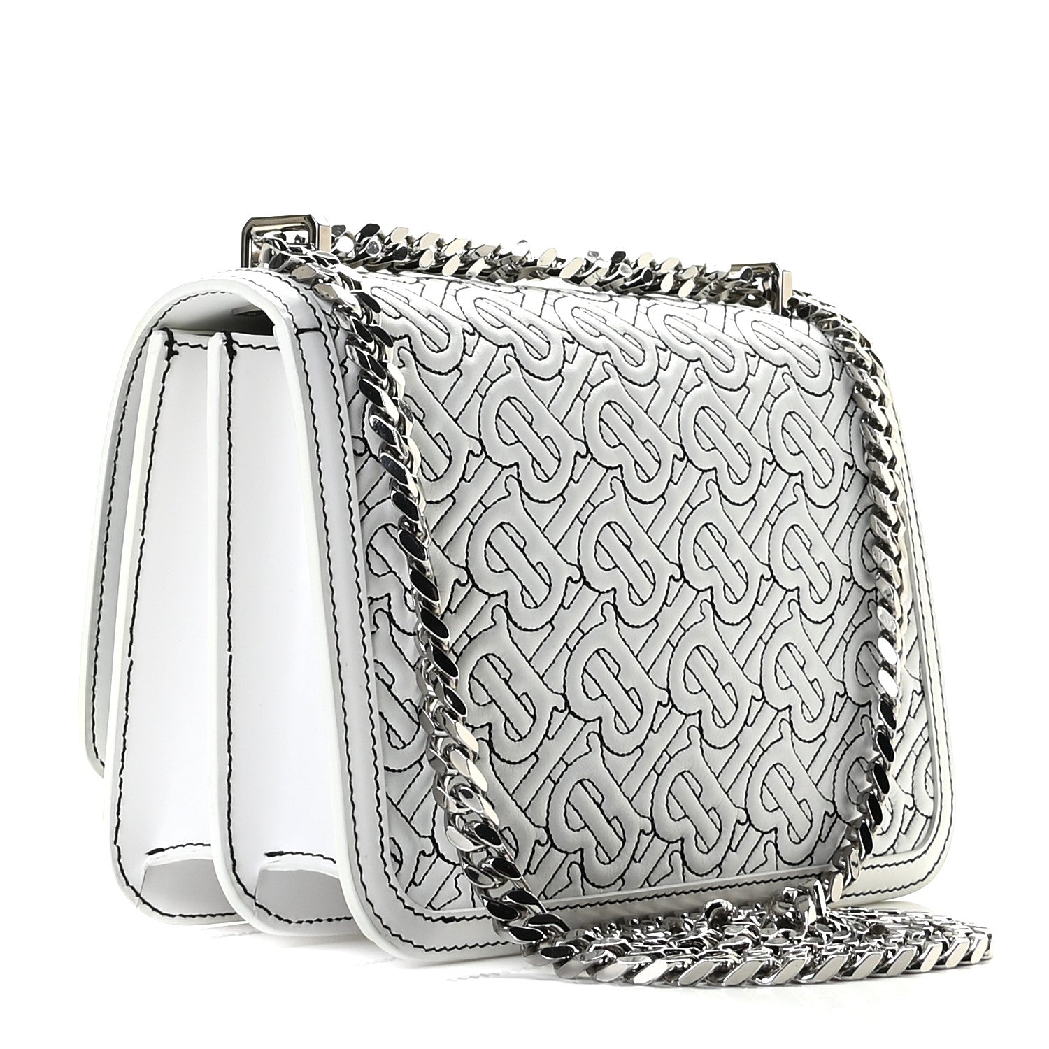 Burberry Calfskin Monogram Embossed Small TB Chain Bag Optic White 2 of 9