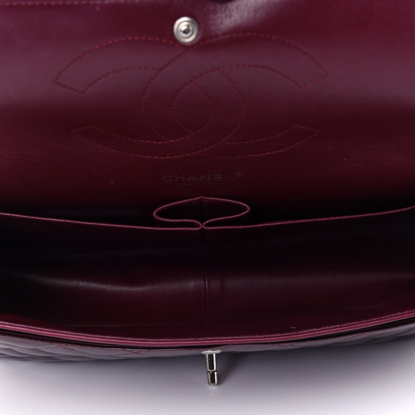 Striated Patent Quilted Jumbo Double Flap Burgundy