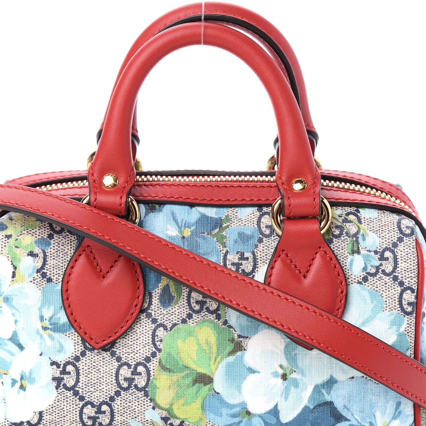 GG Supreme Monogram Blooms Mini Boston Navy Blue Hibiscus