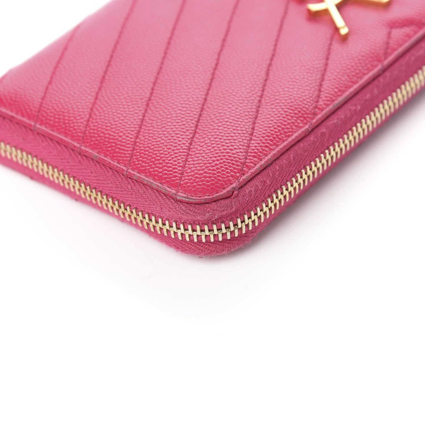 Grain De Poudre Matelasse Chevron Monogram Zip Around Wallet Fuchsia