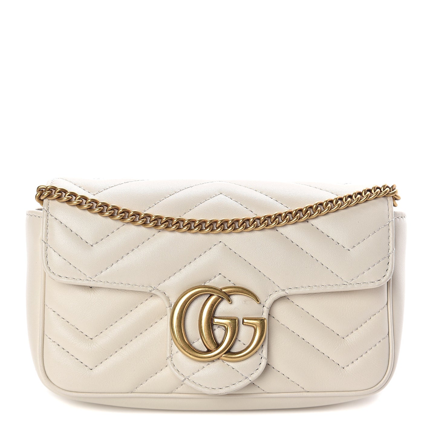Calfskin Matelasse Super Mini GG Marmont Shoulder Bag White