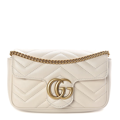 Gucci Calfskin Matelasse Super Mini GG Marmont Shoulder Bag White 1 of 9