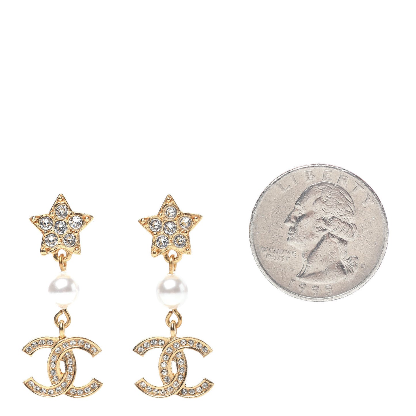 Crystal Pearl CC Star Drop Earrings Gold