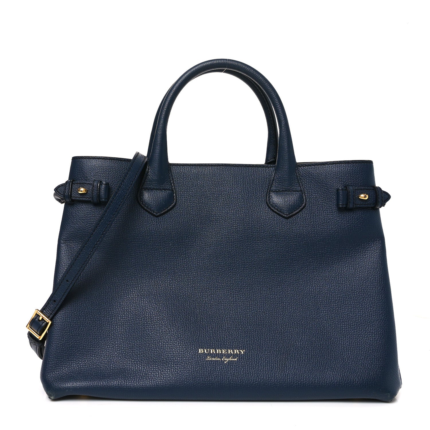 Burberry Derby Calfskin House Check Medium Banner Tote Ink Blue 1 of 10