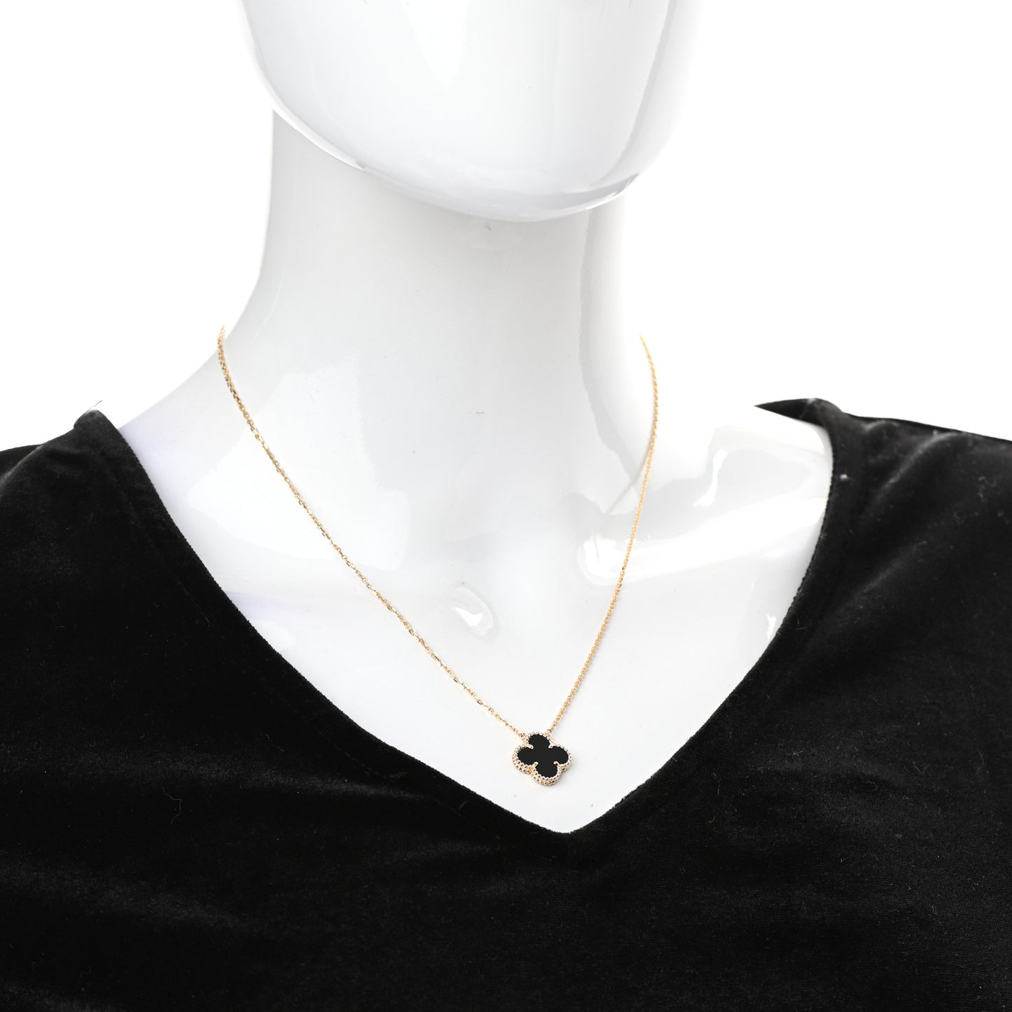 18K Yellow Gold Black Onyx Vintage Alhambra Pendant Necklace