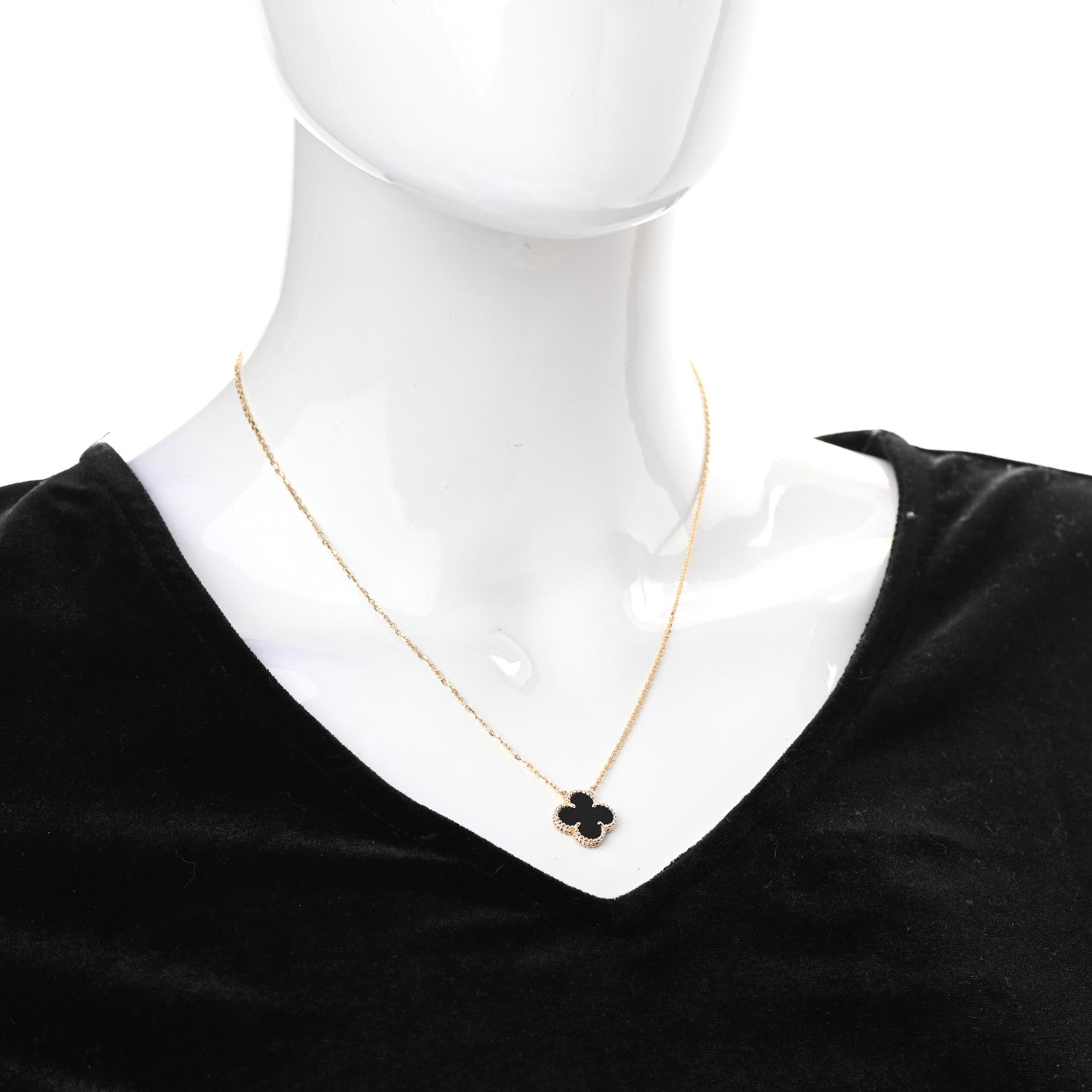 Van Cleef & Arpels 18K Yellow Gold Black Onyx Vintage Alhambra Pendant Necklace 2 of 7