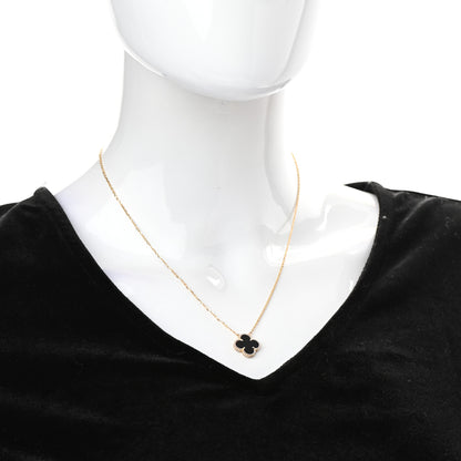 Van Cleef & Arpels 18K Yellow Gold Black Onyx Vintage Alhambra Pendant Necklace 2 of 7