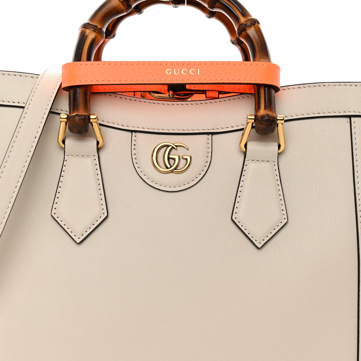 Wonka Grain Calfskin Small Diana Tote Bag Mystic White Orange Fluo