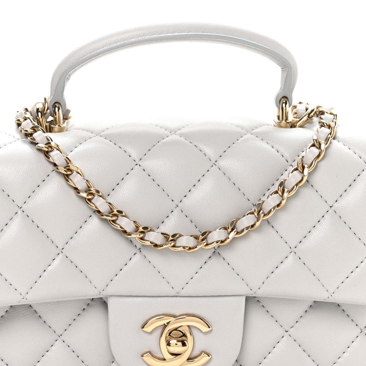 Lambskin Quilted Mini Top Handle Rectangular Flap Grey