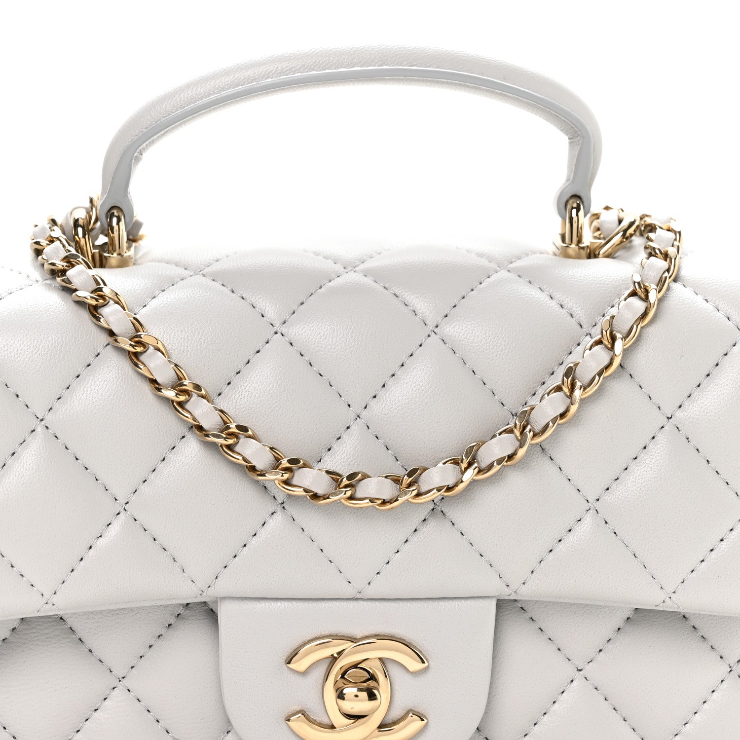 Chanel Lambskin Quilted Mini Top Handle Rectangular Flap Grey 8 of 11