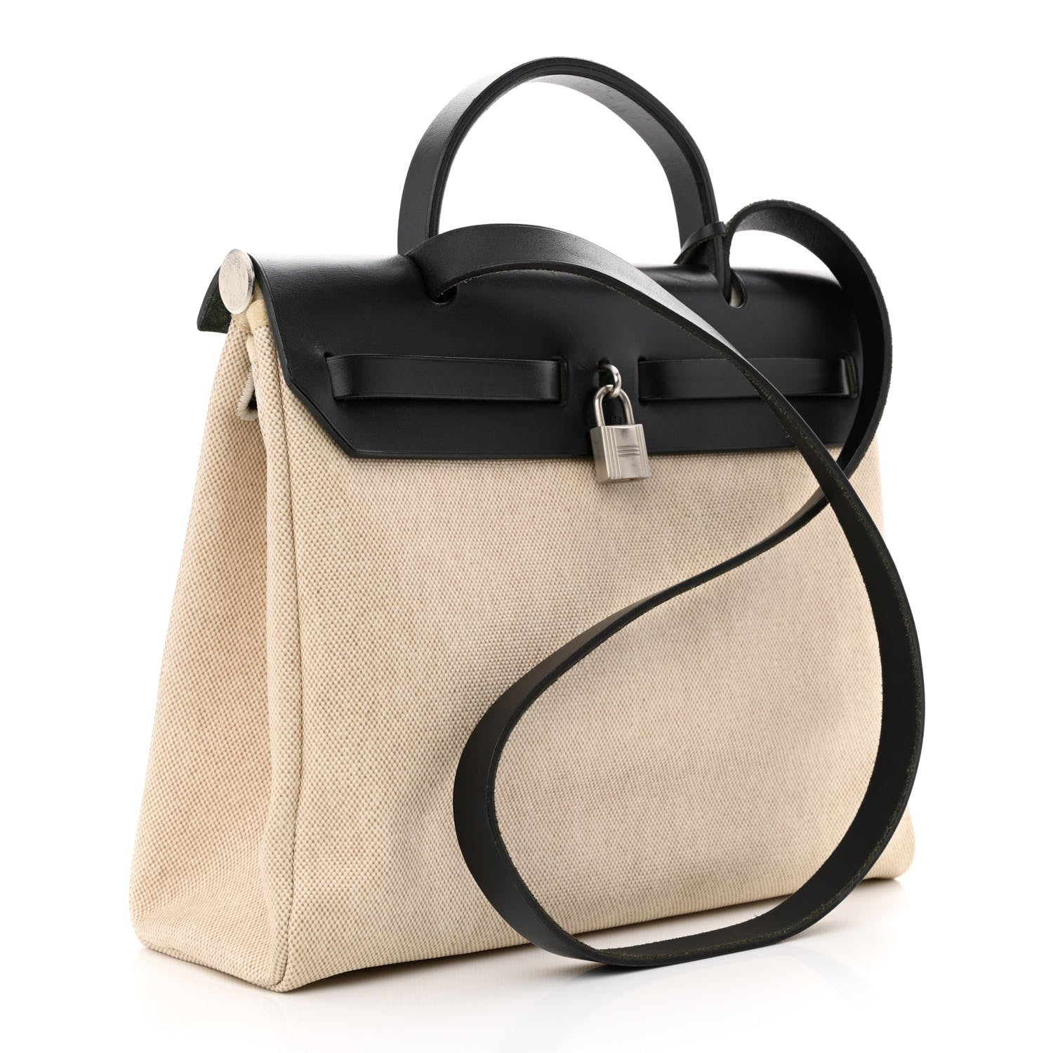 Hermes Toile Vache Calfskin Herbag 30 PM Ficelle Black 4 of 18