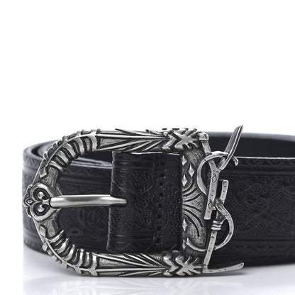 Saint Laurent Calfskin Embossed Monogram Celtique Belt 85 34 Black 3 of 7