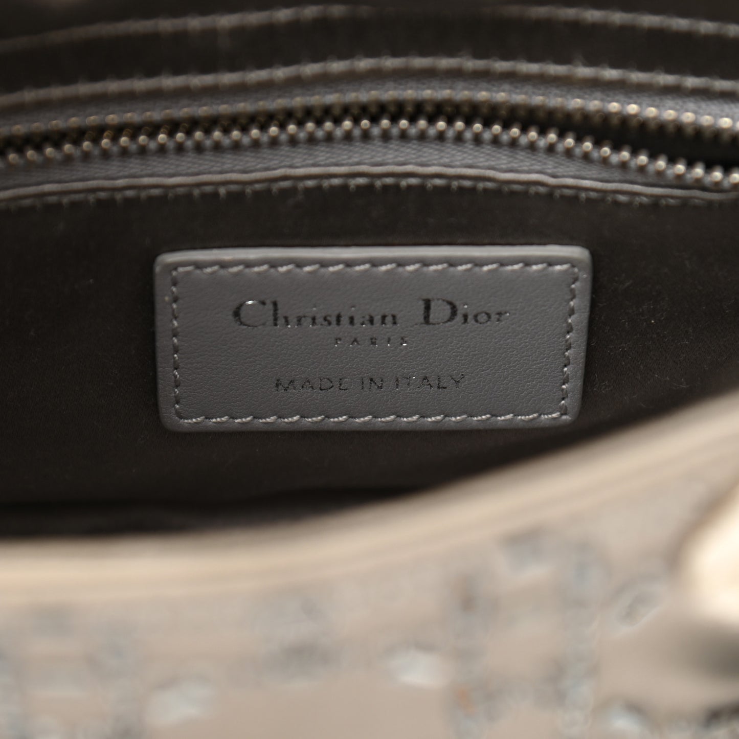Satin Crystal Cannage Mini Lady Dior Gray