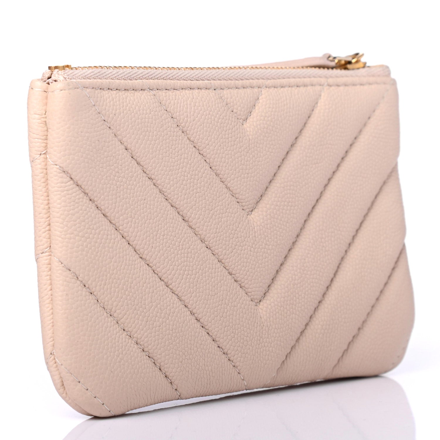 Chanel Caviar Chevron Quilted Small Ancient Greek Charms Cosmetic Case Beige 2 of 4