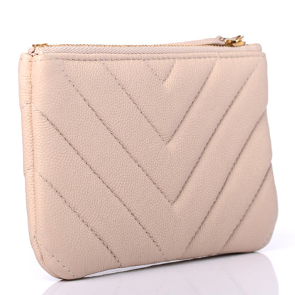 Chanel Caviar Chevron Quilted Small Ancient Greek Charms Cosmetic Case Beige 2 of 4