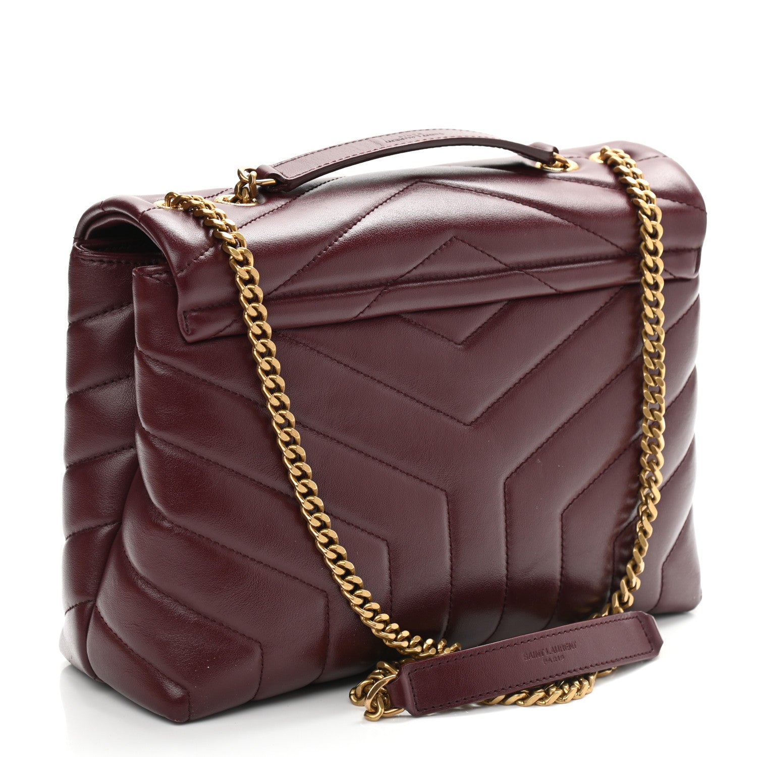 Saint Laurent Calfskin Y Quilted Monogram Small Loulou Chain Satchel Dark Legion Red 3 of 11