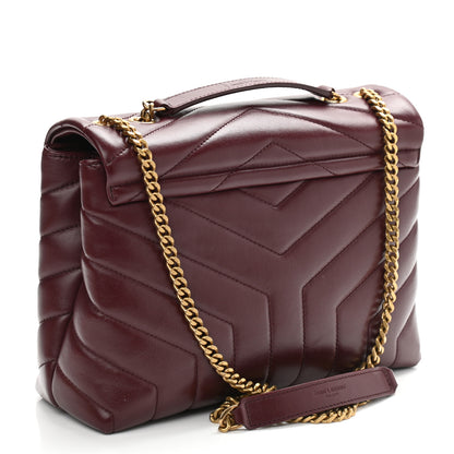 Saint Laurent Calfskin Y Quilted Monogram Small Loulou Chain Satchel Dark Legion Red 3 of 11