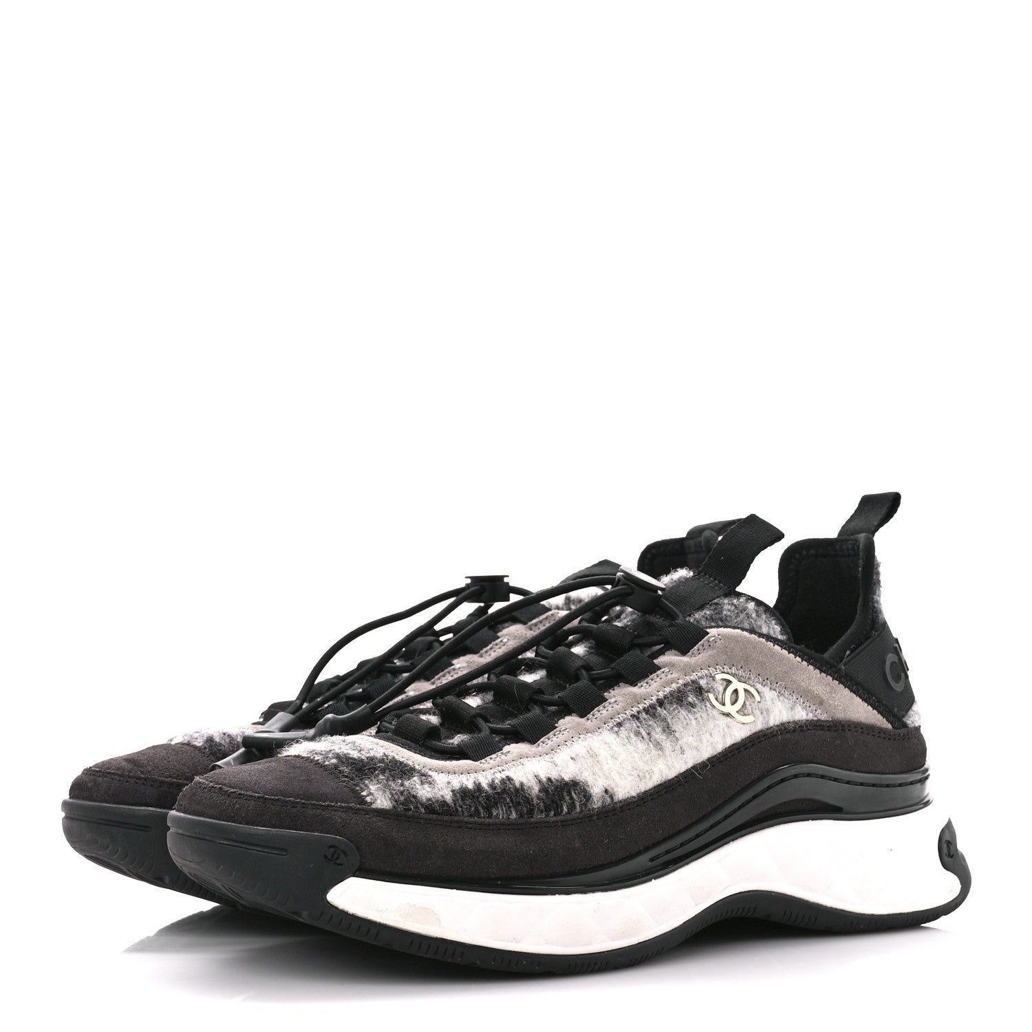 Chanel Suede Calfskin Mixed Fibers CC Sneakers 38.5 Grey 3 of 8