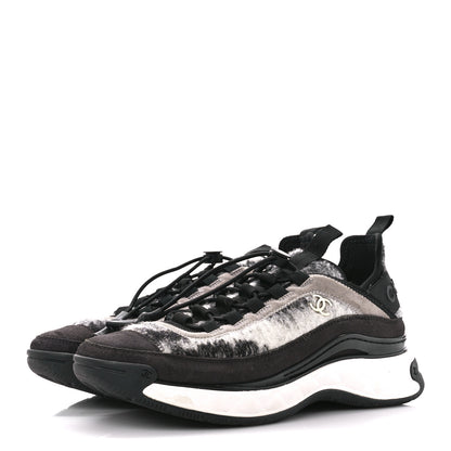 Chanel Suede Calfskin Mixed Fibers CC Sneakers 38.5 Grey 3 of 8