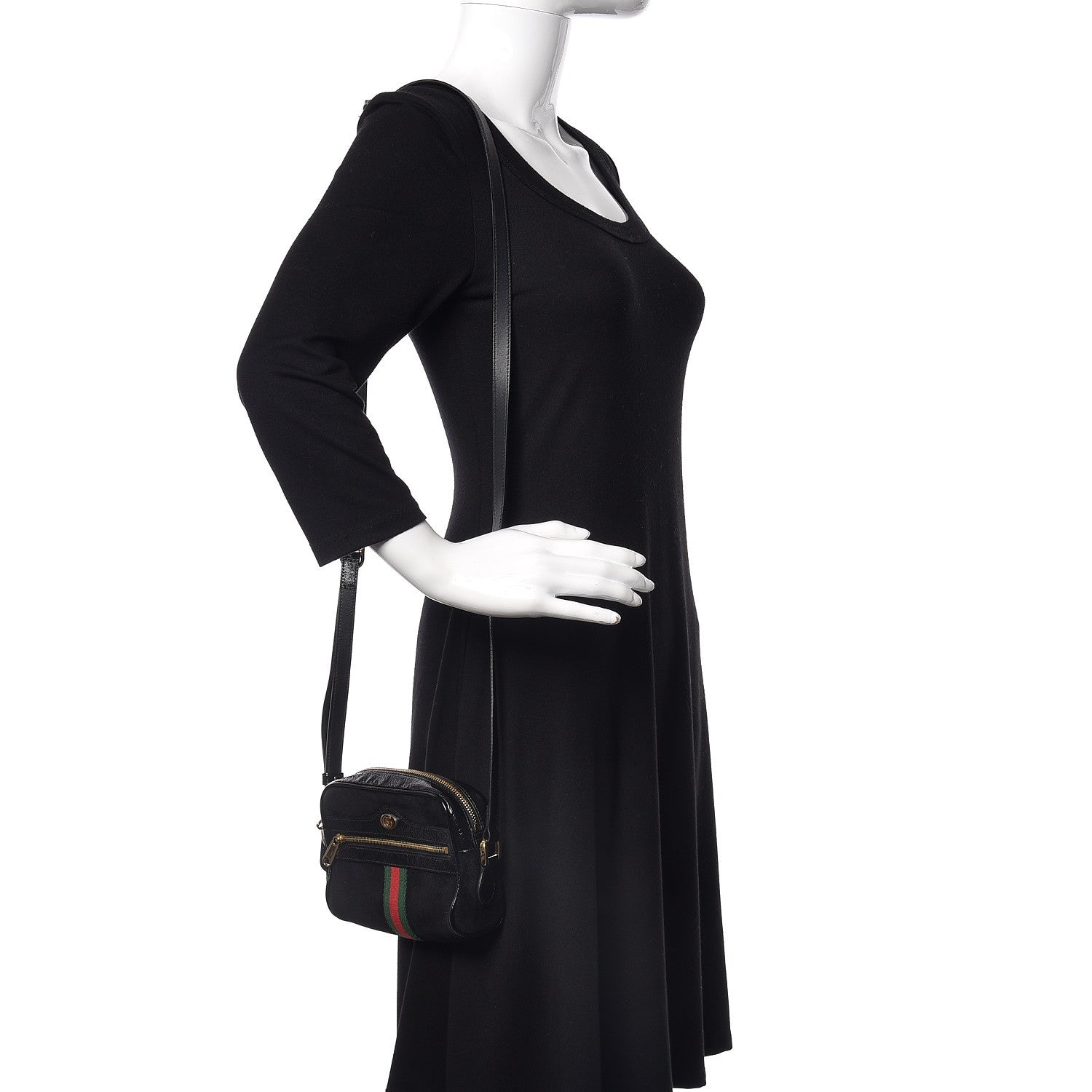 Gucci Suede Patent Web Mini Ophidia Shoulder Bag Black 3 of 10