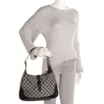 Gucci Denim Monogram Small Jackie O Hobo Black 2 of 7