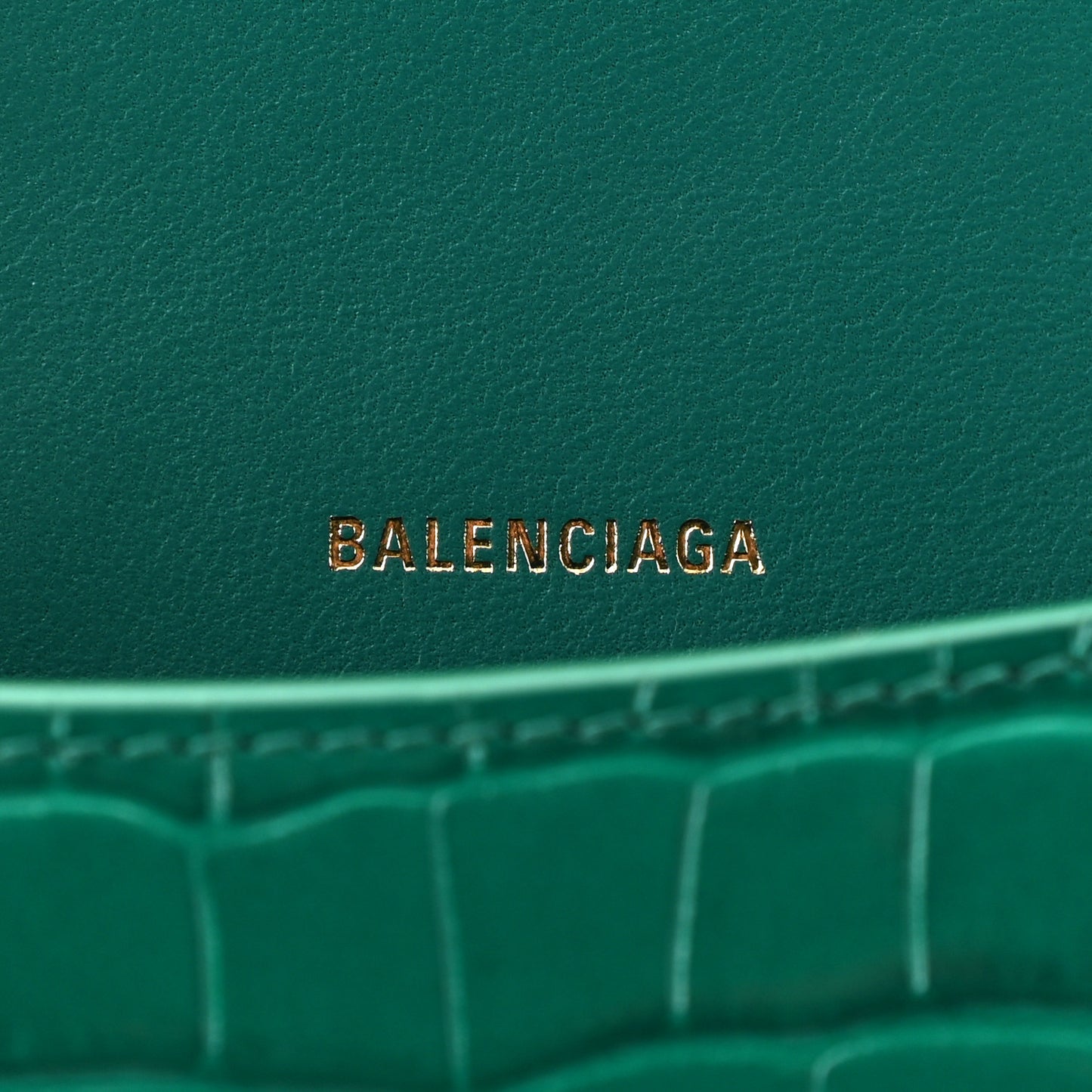 Shiny Calfskin Crocodile Embossed Hourglass Top Handle Bag XS Jade