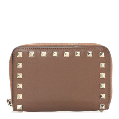 Valentino Garavani Pebbled Calfskin Rockstud Compact Zip Around Wallet Bright Cognac 1 of 9