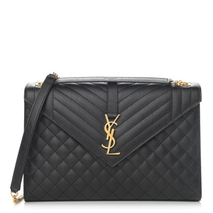 Saint Laurent Grain De Poudre Textured Mixed Matelasse Large Triquilt Monogram Satchel Black 1 of 11