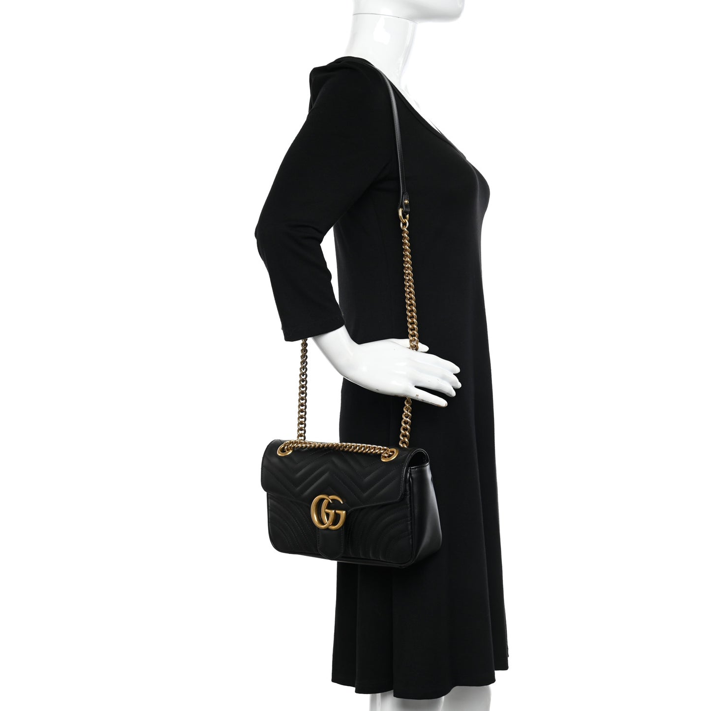 Calfskin Matelasse Small GG Marmont Shoulder Bag Black