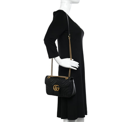 Gucci Calfskin Matelasse Small GG Marmont Shoulder Bag Black 2 of 10